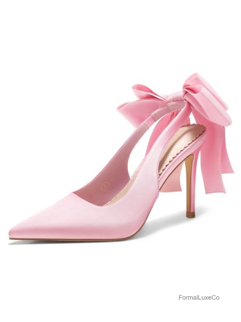 Satin Slingback Pumps with Bow Closed Pointed Toe Stiletto Heels Bride Dress